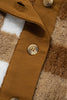 Brown Checkered Sherpa Loose Knit Cardigan with Pockets