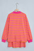 Orange Stripe Color Block Patchwork Mock Neck Pullover Drawstring Mini Skort Set