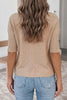 Beige Ribbed Trim High Neck Short Sleeve Casual Sweater