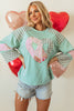 Beige Plaid Floral Peace Heart Graphic Wide Long Sleeve Top