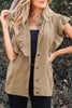 Pale Khaki Ruffled Patchwork Denim Jacket Vest