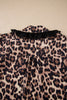 Brown Leopard Print Button Down Lace Trim Short Sleeve Shirt