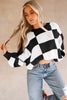 Khaki Checkered Bishop Sleeve Sweater
