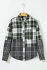 Black Plaid Print Textured Knit Buttoned Shacket