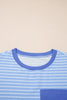 Sky Blue Stripe Crew Neck Tee Drawstring Waist Cropped Pants Set