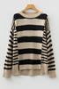 Brown Stripe Drop Shoulder Sleeve Patchwork Baggy Sweater