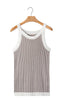 Pale Khaki Contrast Trim Ribbed Knit Sweater Tank Top