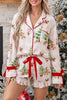 Pink Abstract Christmas Print Long Sleeve Two Piece Shift Lounge Set