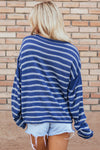 Khaki Stripe Drop Shoulder Casual Sweater