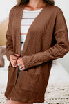 Medium Grey  Solid Textured Open Front Cardigan with Pocket