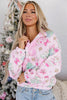 Pink Cute Christmas Print Collar Half Button Loose Sweatshirt