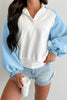 Beau Blue Colorblock Snap Buttons Pullover Sweatshirt