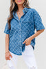 Dusk Blue Checkered Textured Short Sleeve Patched Pocket Denim Shirt