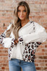 Apricot Oversized Leopard Contrast Mixed Texture Patchwork Zip Up Drop Shoulder Hoodie