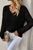 Black Solid V Neck Pointelle Knit Sleeve Patchwork Sweater