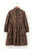 Brown Paisley Print Half Buttons Puff Sleeve Flowy Short Dress