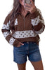Brown Stripe Patchwork Polka Dot Accent Quarter Zip Long Sleeve Top