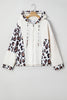 Apricot Oversized Leopard Contrast Mixed Texture Patchwork Zip Up Drop Shoulder Hoodie