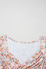 Orange Short Sleeve Floral Ruched Sweetheart Bodysuit
