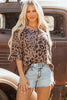 Brown Leopard Print V Neck Half Sleeve Oversized Tee