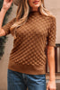 Straw Yellow Fish Scale Textured Knit Ribbed High Neck Short Sleeve Sweater