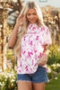 Rose Floral Frilled Collar Short Sleeve Blouse Top