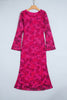 Red Floral Print Cuff Hem Serging Long Sleeve Sheath Dress