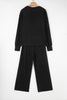 Black Textured Chest Pocket Long Sleeve Top 2Pcs Pants Set