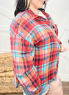 Orange Plus Size Plaid Print Buttoned Shirt