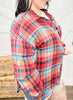 Orange Plus Size Plaid Print Buttoned Shirt