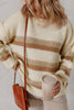 Khaki Stripe Exposed Seam Drop Shoulder Knit Baggy Sweater