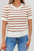 Khaki Stripe Scalloped Round Neck Short Sleeve Sweater