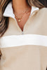 Parchment Fleece Colorblock Patchwork Zipped Neck Pullover Sweatshirt