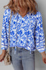 Blue Boho Printed 3/4 Sleeve Tied Neck Blouse