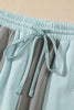 Beau Blue Raw Seam Colorblock Wide Leg Ankle Length Casual Pants