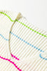 White Colorful Striped Detail V Neck Drop Shoulder Baggy Sweater