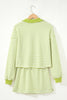 Green Stripe Collared V Neck Drop Shoulder Pullover and Skort 2pcs Outfit