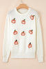 Beige Pumpkin Embroidered Ribbed Thanksgiving Halloween Holiday Sweater
