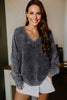 Black Mineral Wash V Neck Knit Exposed Seam Drop Shoulder Loose Sweater