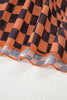 Orange Checkered Print Crew Neck Mesh T Shirt