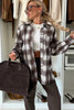 Dark Brown Flanel Plaid Single Chest Pocket Boyfriend Shacket