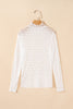Beige Sheer Mesh Patterned Lettuce Trim Slim Long Sleeve Top