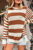 Brown Stripe Drop Shoulder Sleeve Patchwork Baggy Sweater