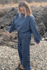 Blue Stripe Long Sleeve Drawstring Waist Plus Size Lounge Pants Set