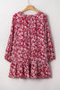 Purple Plus Floral Balloon Sleeve V Neck Relaxed Dress