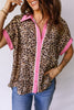 Leopard Print Contrasted Trim Animal Short Sleeve Shirt