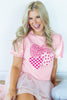 Light Pink Three Sweet Hearts Printed Sequin Trim Contrast Sleeve Patchwork Tee