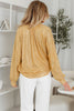 Gold Metallic Balloon Sleeve Buttoned High Neck Loose Blouse