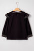 Black Contrast Stitched Detail V Neck Ruffle Long Sleeve Blouse