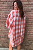 Pink Oversized Plaid Puff Sleeve Round Hem Shirt Dress